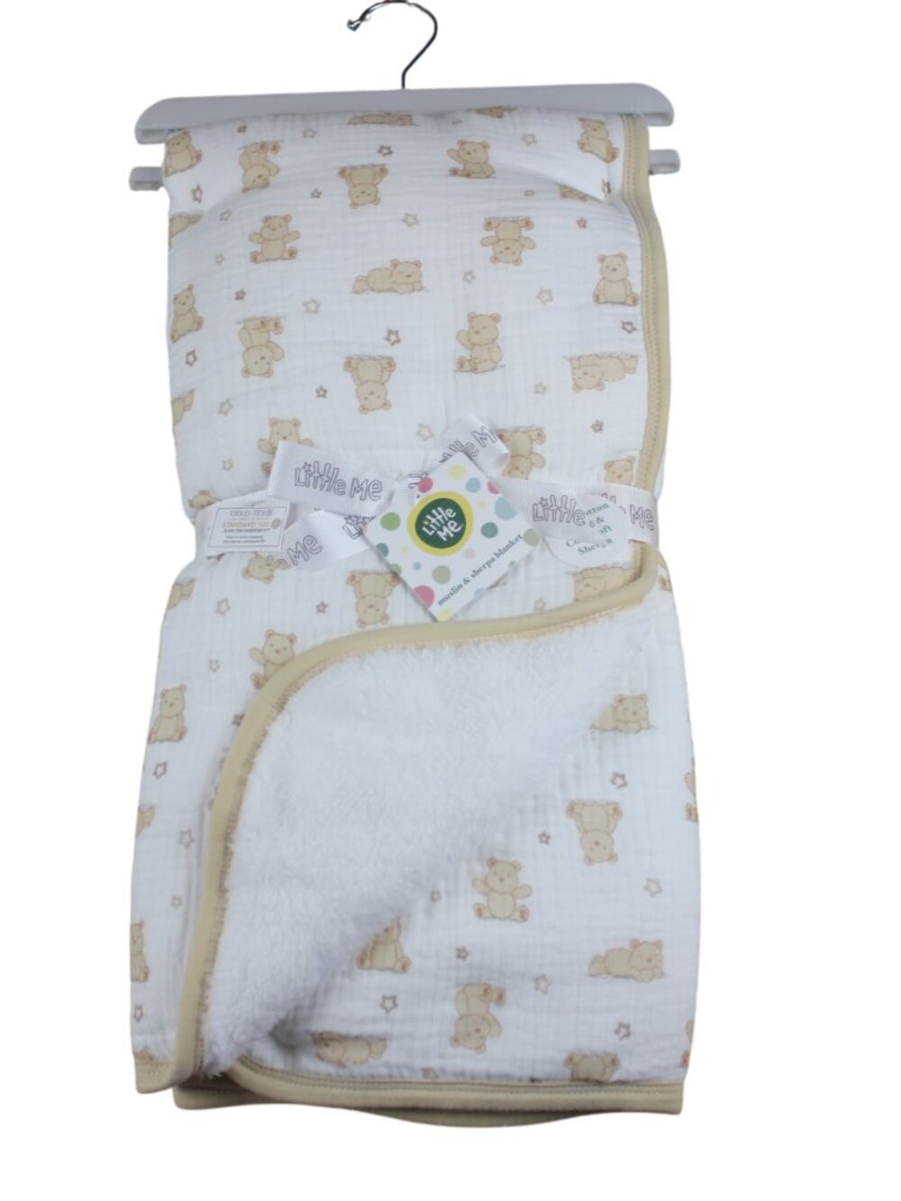 Little Me Baby Blanket Teddy Bear Stars White Tan Infant Muslin Fleece NWT RARE